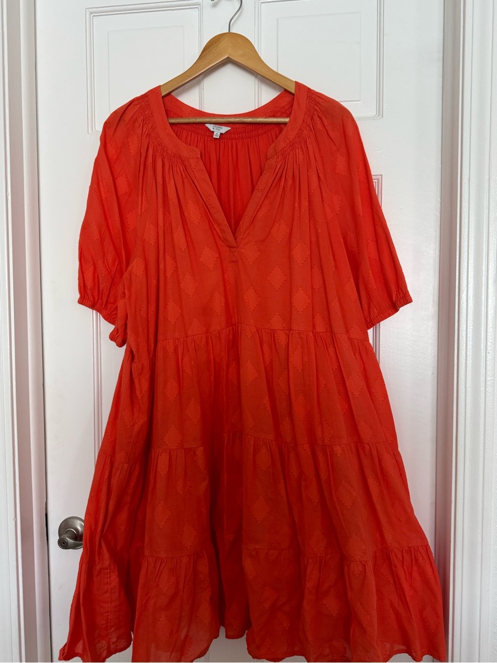 crown & ivy Orange Tiered V-Neck Babydoll Dress